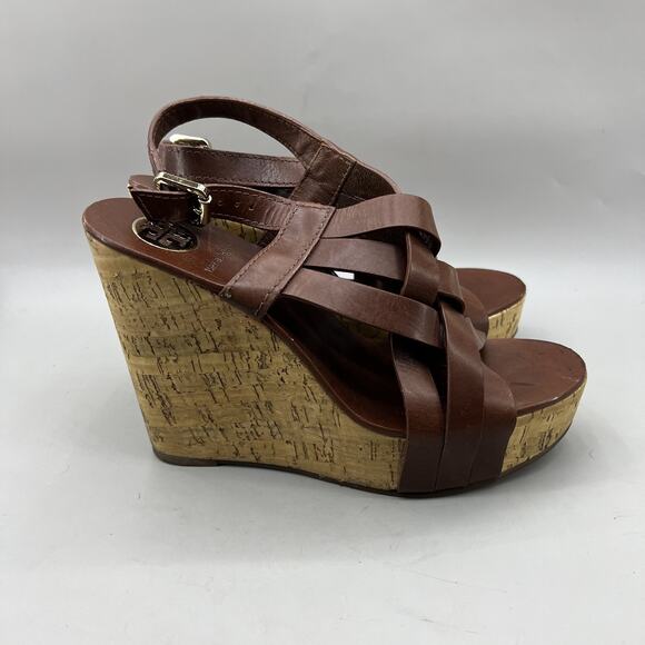 Tory Burch Shoes - Tory Burch Shoes Womens Size 10M Leather Cork Wedge Sandals Strappy Slingback